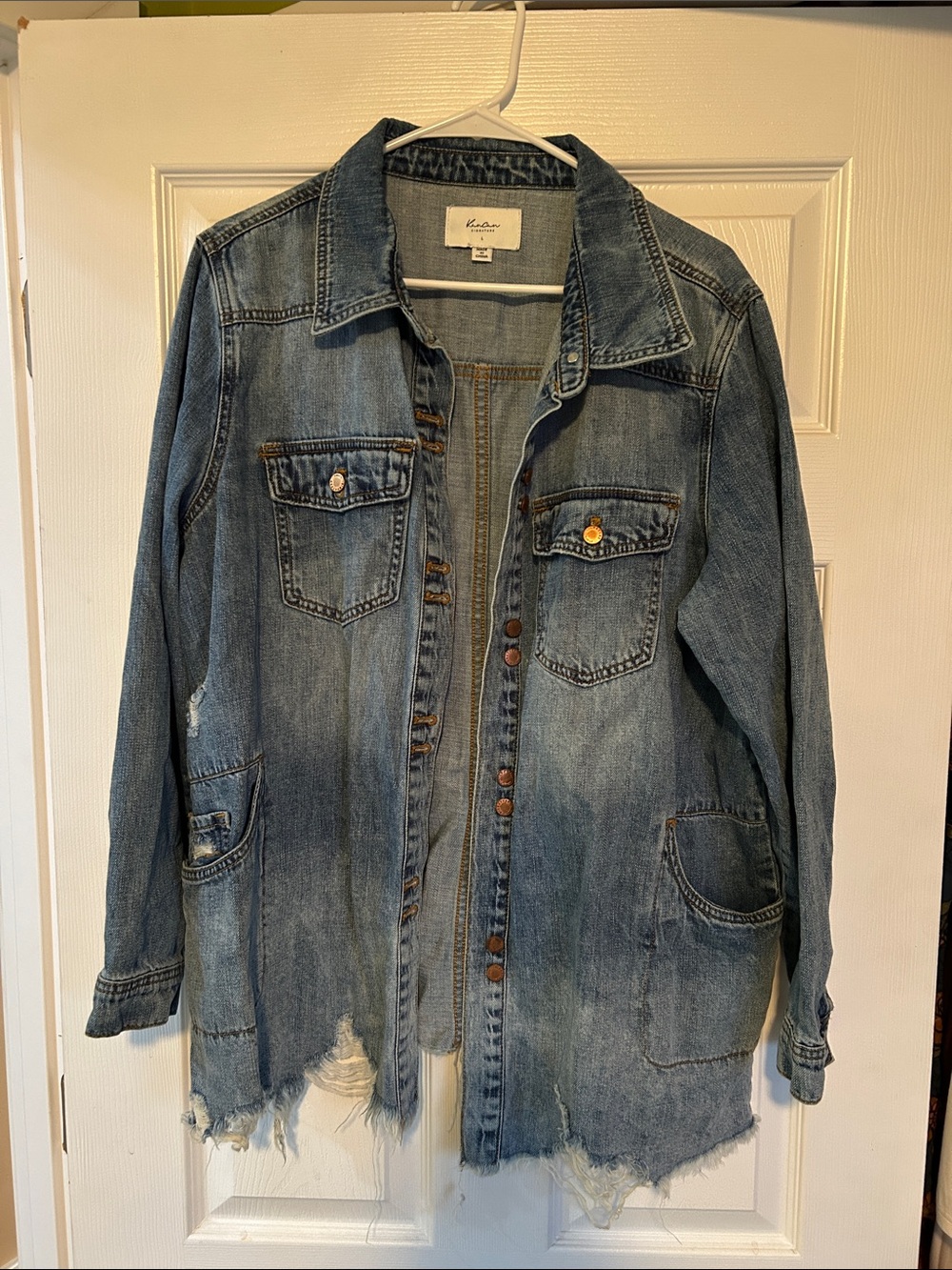 Kancan Faded Blue Distressed Denim Jacket